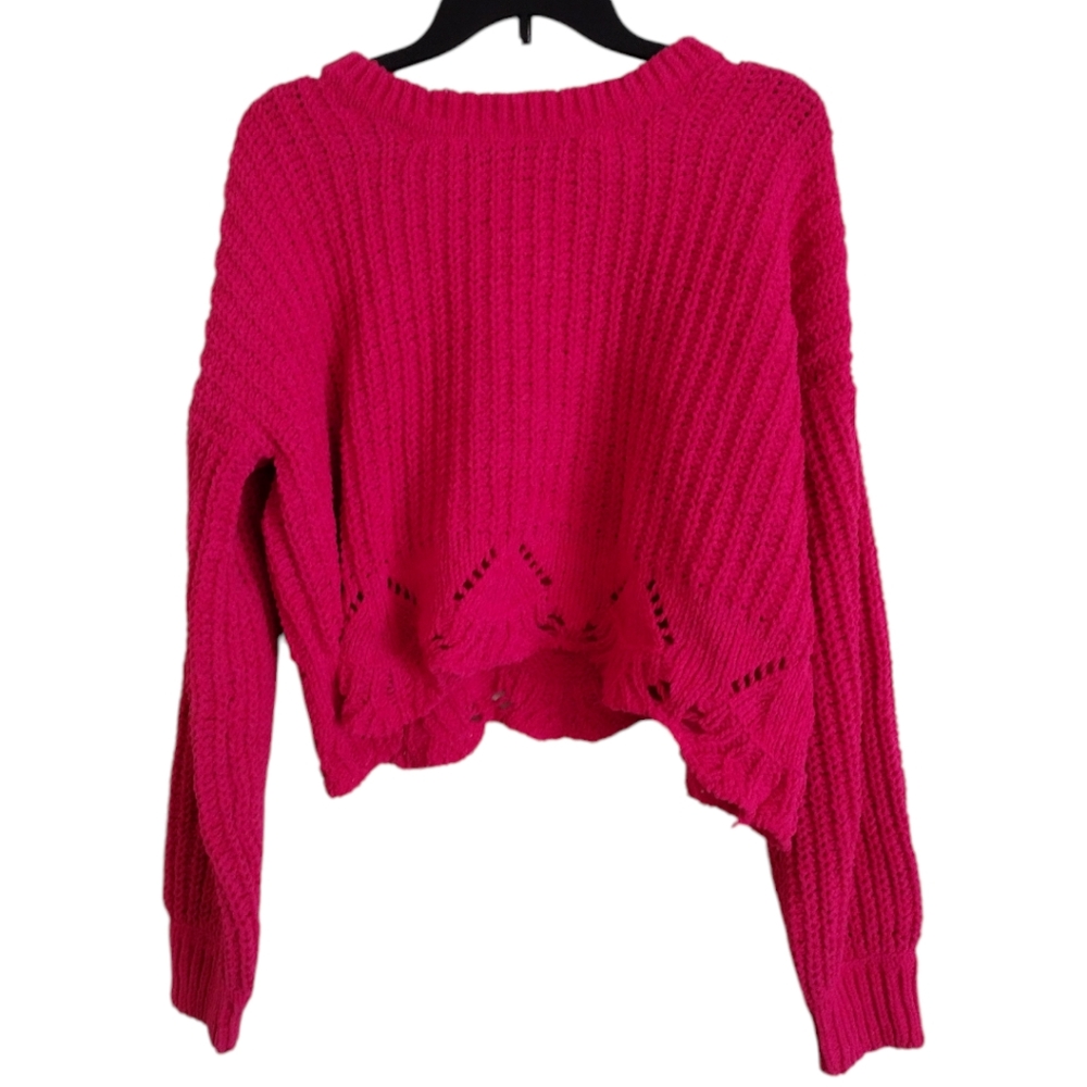 Alya pink raspberry color cropped long sleeve sweater size medium